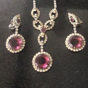 Amethyst rhinestone necklace and earrings
